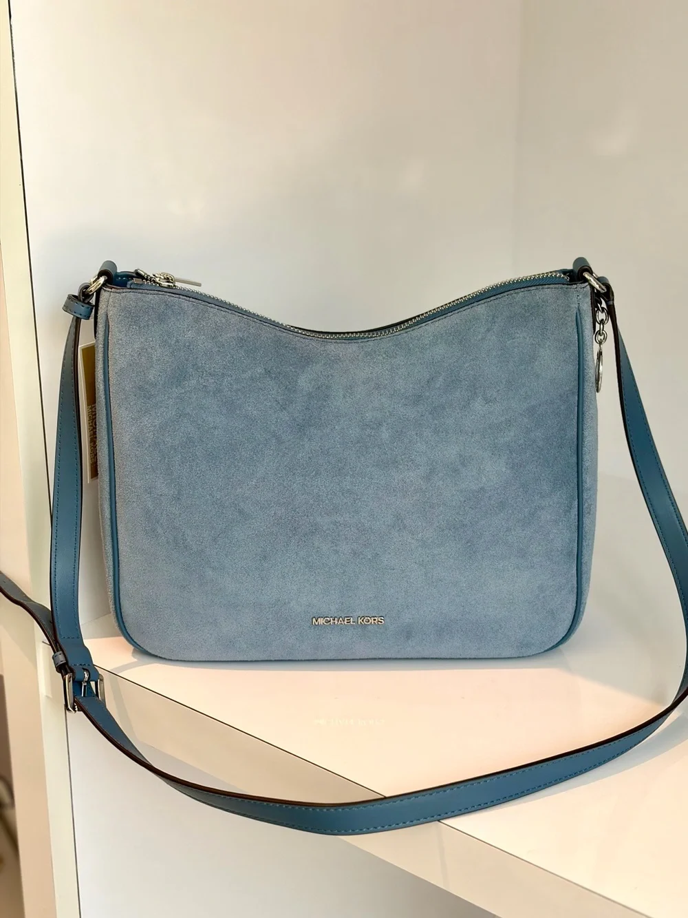 Michael Kors Blue Denim Suede Shoulder Bag with Matching Wallet Set